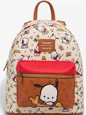 Loungefly Beige Red Brown Sanrio Pochacco Mini Backpack